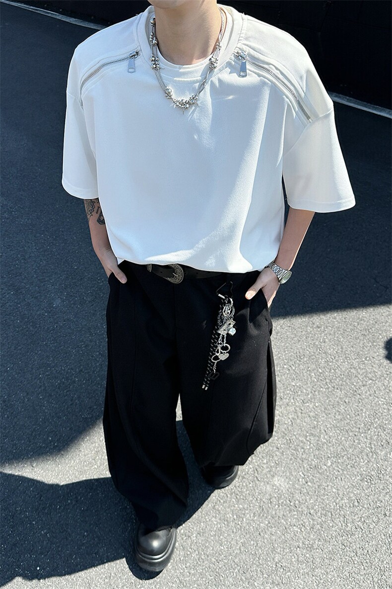 8XL-M拉链短袖T恤男美式高街重磅宽松休闲五分袖半袖DX310特P25,男装T恤,电商D206-1