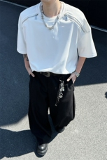 8XL-M拉链短袖T恤男美式高街重磅宽松休闲五分袖半袖DX310特P25，男装T恤，电商D206-1