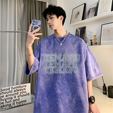 B239-1205-P38创意重影字母印花复古水洗做旧半袖短袖T恤美式，男装T恤，星座514-2(原B239)