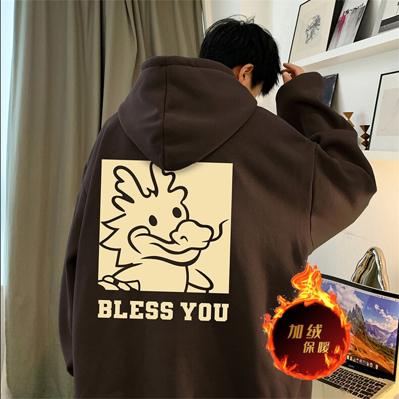 龙年卫衣冬季美式加绒加厚连帽卫衣外套DL1789常规特P35加绒特40,男装卫衣,电商A486