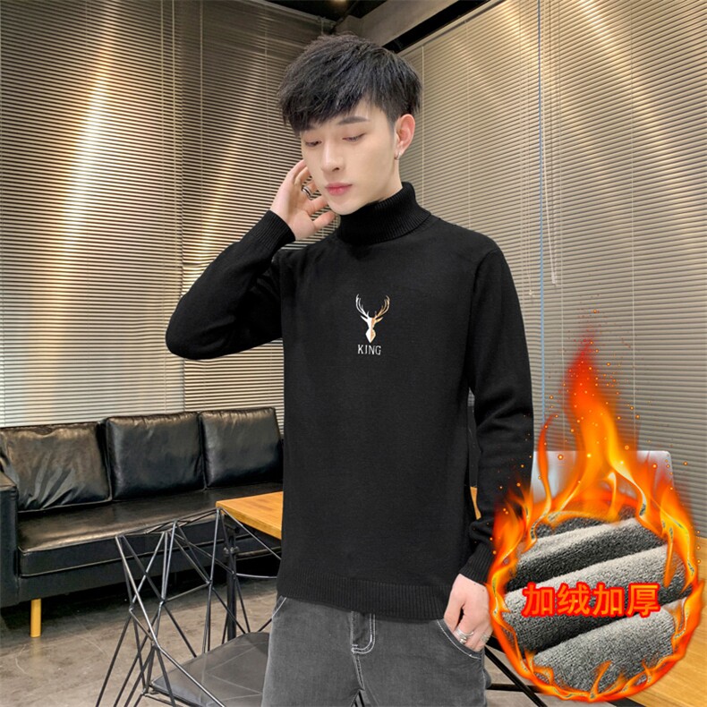 冬季可翻高领毛衣加厚保暖大码刺绣毛衫打底针织衫黑M255加绒P43,男装针织衫/毛衣,星座1207