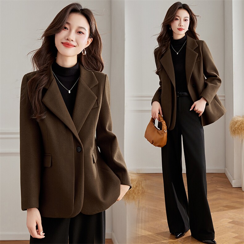 咖色高级西装毛呢外套女秋冬2024新款小个子休闲气质通勤呢子大衣，女装短外套，魅家
