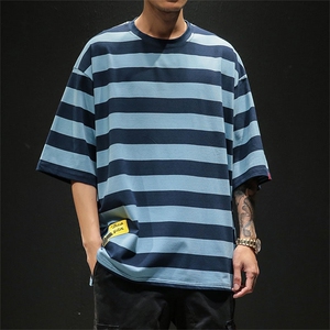 港风条纹短袖T恤潮牌夏季大码休闲男 款号T9104 P30【特价】图片
