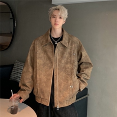美式摩登复古感皮衣休闲翻领夹克男24秋季设计感外套JK113-P98，男装夹克，电商C307