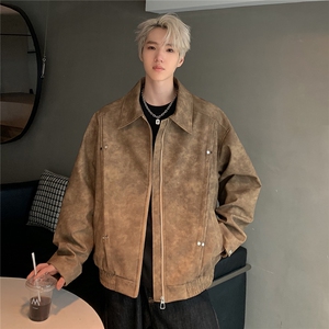 美式摩登复古感皮衣休闲翻领夹克男24秋季设计感外套JK113-P98图片