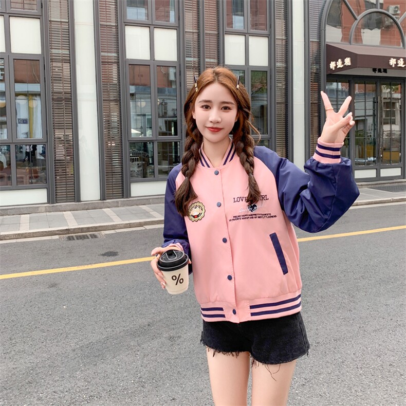 学院风拼色棒球服2025早春新款设计感少女刺绣短外套休闲夹克上衣,女装短外套,帛香坊