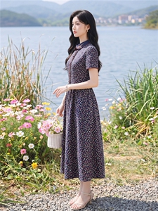 田园风碎花刺绣连衣裙女春夏收腰显瘦中长裙图片