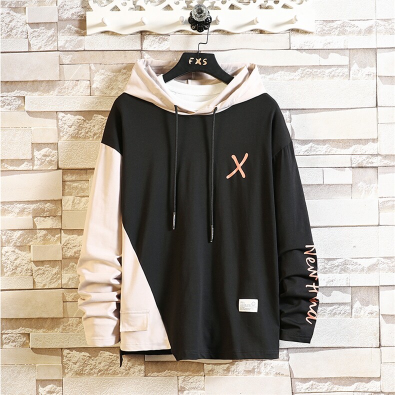 主推货足7XL~M2023春季新款连帽拼接撞色卫衣外套男大码胖子控78,男装卫衣,钱塘717(原712)