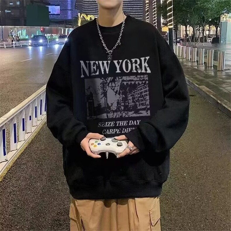 潮圆领卫衣男生秋季潮牌百搭无帽外套高街ins港风上衣WY1152,女装短外套,星座516A