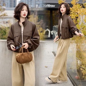 小个子皮衣女短款2025春秋新款时尚机车皮夹克立领宽松百搭外套潮图片