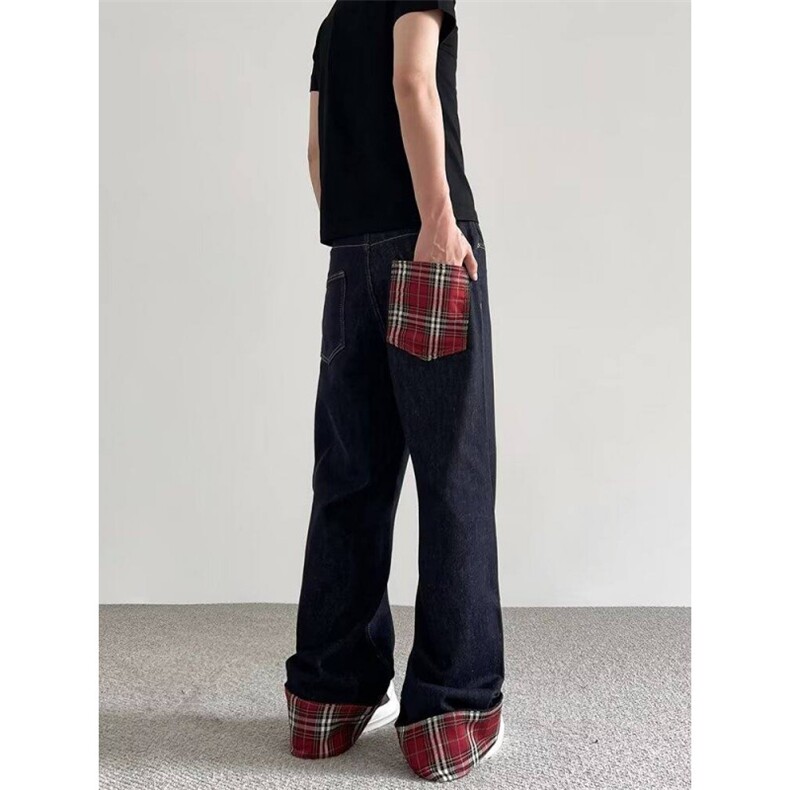 网络图现货高街牛仔裤口袋设计感微喇直筒裤RCRB6213-P70，男装牛仔裤，星座1005-6