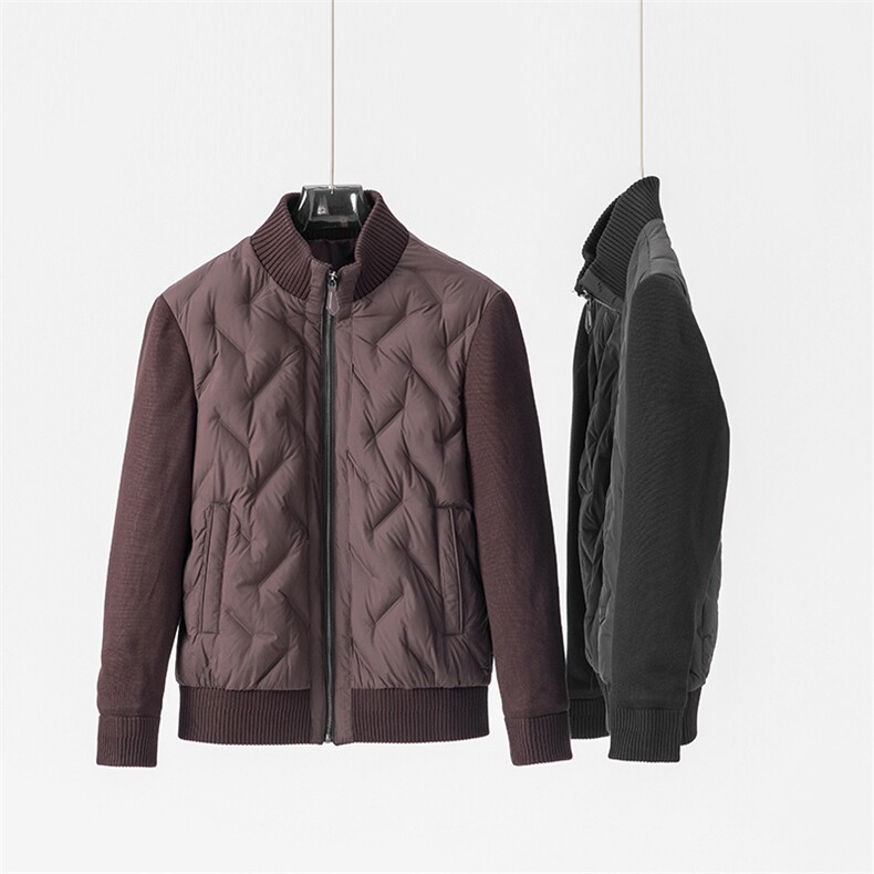 高端轻奢针织袖羽绒服男2025冬季新款潮流90鸭绒立领拼接外套，男装羽绒服，星座914