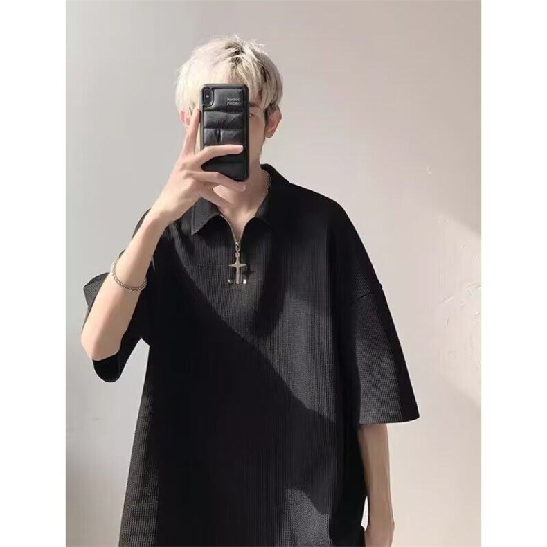 华夫格POLO衫男夏季宽松休闲上衣美式潮牌半短袖t恤L30366-p29,男装T恤,星座1008