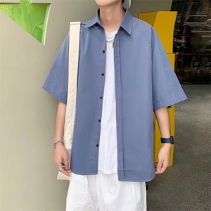 白底平铺男夏季短袖衬衫潮流帅气休闲衬衫C51P29图片