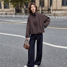 时尚格纹拼接立领短外套女2025秋季新款宽松休闲百搭显瘦夹克上衣，女装短外套，E百度