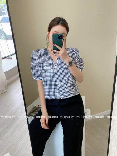 时尚休闲格子上衣，女装，沐·沐