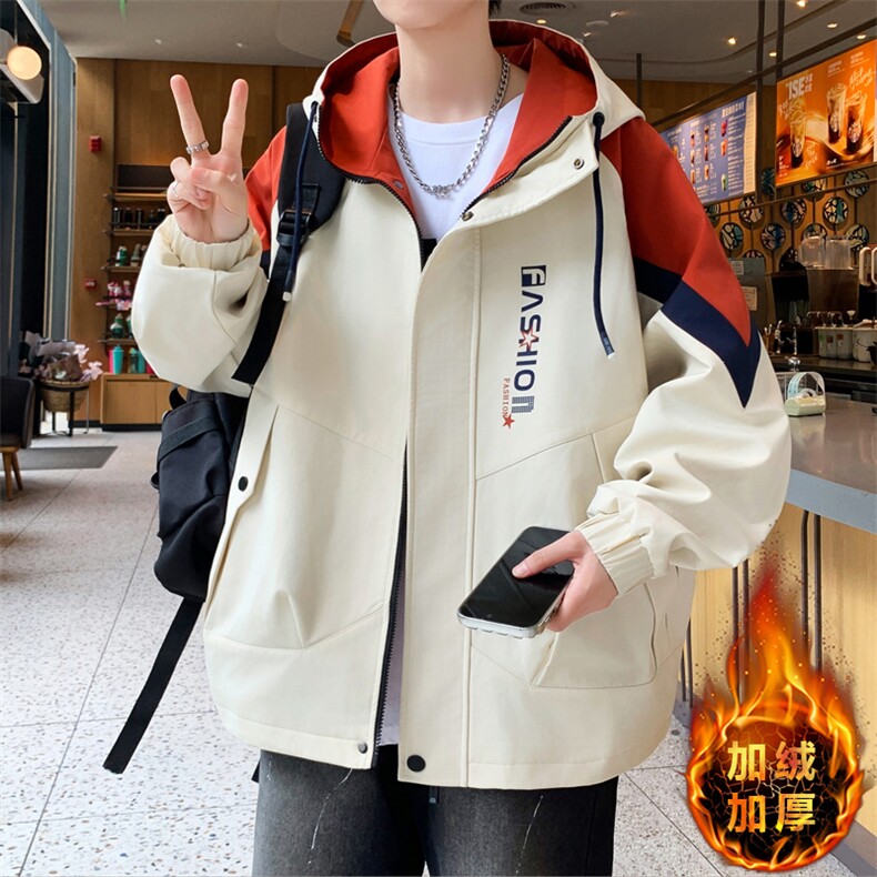 美式开衫秋冬季外套男宽松潮流帅气加绒加厚夹克冬A436-6805-P85,男装夹克,电商A436