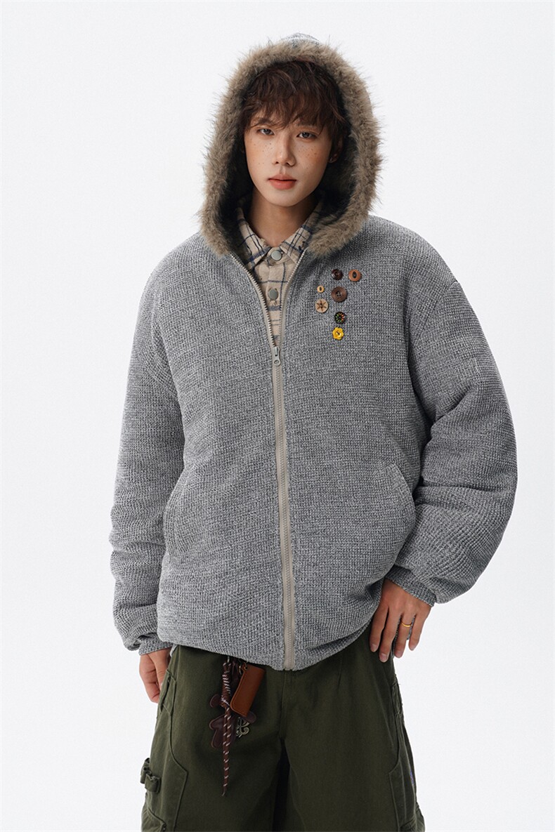 5XL-MMY1715-特P128座山雕毛领防寒夹克棉衣针织格子面料300g,男装夹克,电商D206-1