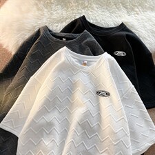 韩版潮流宽松休闲情侣装体恤衫华夫格波浪纹上衣男T1124-P20，男装T恤，星座512-2