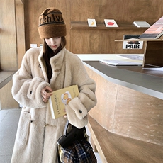 【有大货】2025冬皮毛一体长款毛绒大衣外套2C372-9058-P255控368，女装毛呢外套，2C372