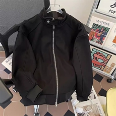 花灰色毛呢夹克棉服男士春秋美式高级工装卫衣外套短款立领棒球服，男装夹克，星座506A