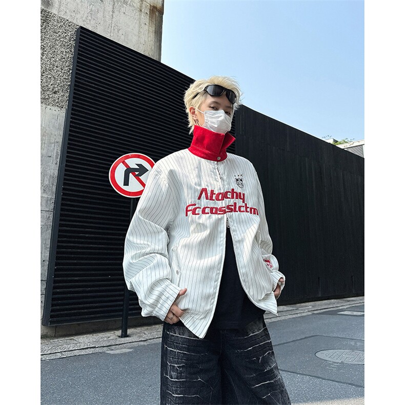 美式街头翻领条纹夹克男cleanfit高街宽松飞行服外套JK08566-P68,男装夹克,星座308B-2