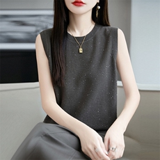 秋季新款纯色针织圆领无袖背心时尚简约，女装羊毛衫，朝贺羊绒