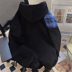 拼接格子绑带设计重磅秋冬全棉高品质美式高街连帽卫衣外套Y7709，女装短外套，电商A486-1