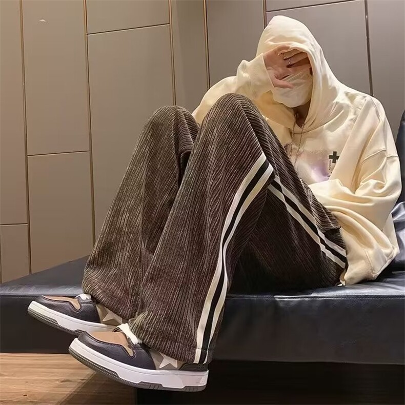 灯芯绒运动裤子男款冬季高街垂感潮牌直筒美式休闲长裤K4711-P38,男装休闲裤,星座412-3