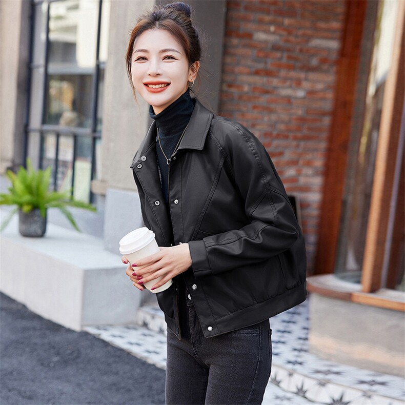 加绒加厚皮衣外套女短款2023冬季新款高级感时尚显瘦pu皮夹克棉服,女装皮衣,江南女神