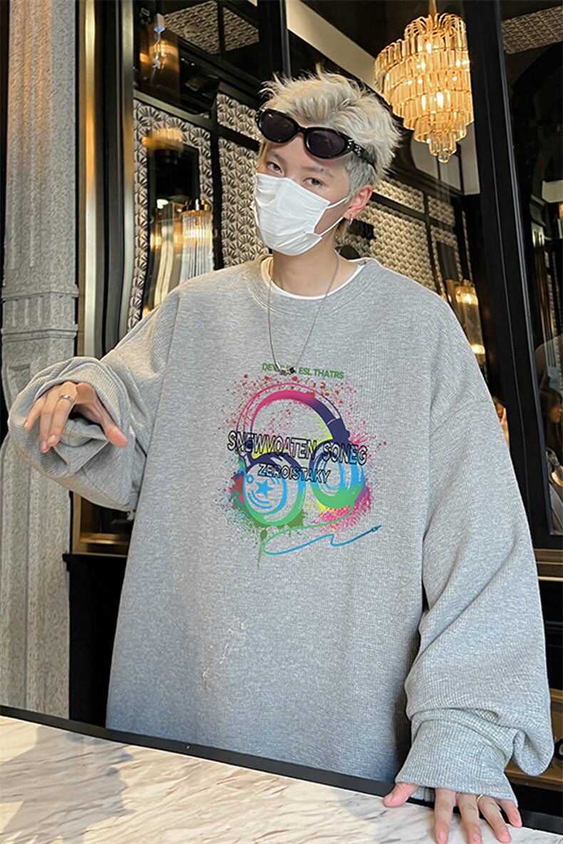 华夫格！华夫格上衣男圆领华夫格卫衣男大码长袖t恤男HY243-特P23,男装T恤,电商B367