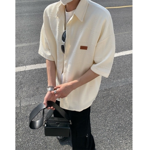 2026夏短袖格子衬衫大码男纹理提花衬衣薄外套 CS580/特P35 杏色5图片