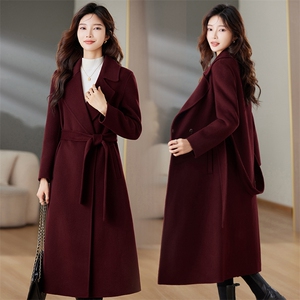 婚礼大红双面呢羊绒大衣女长款杭州高端秋冬新款韩版羊毛外套,女装双面呢大衣,媚琳依坊