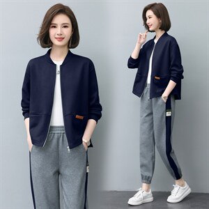 女士休闲运动套装2025春秋新中年妈妈开衫卫衣外套短款跑步两件套，女装套装/套裙，依恋蒂丝