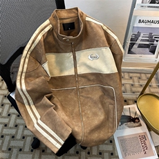 JK8547-P73撞色拼接皮衣外套男春秋季vintage美式夹克高级感，男装夹克，电商B323A