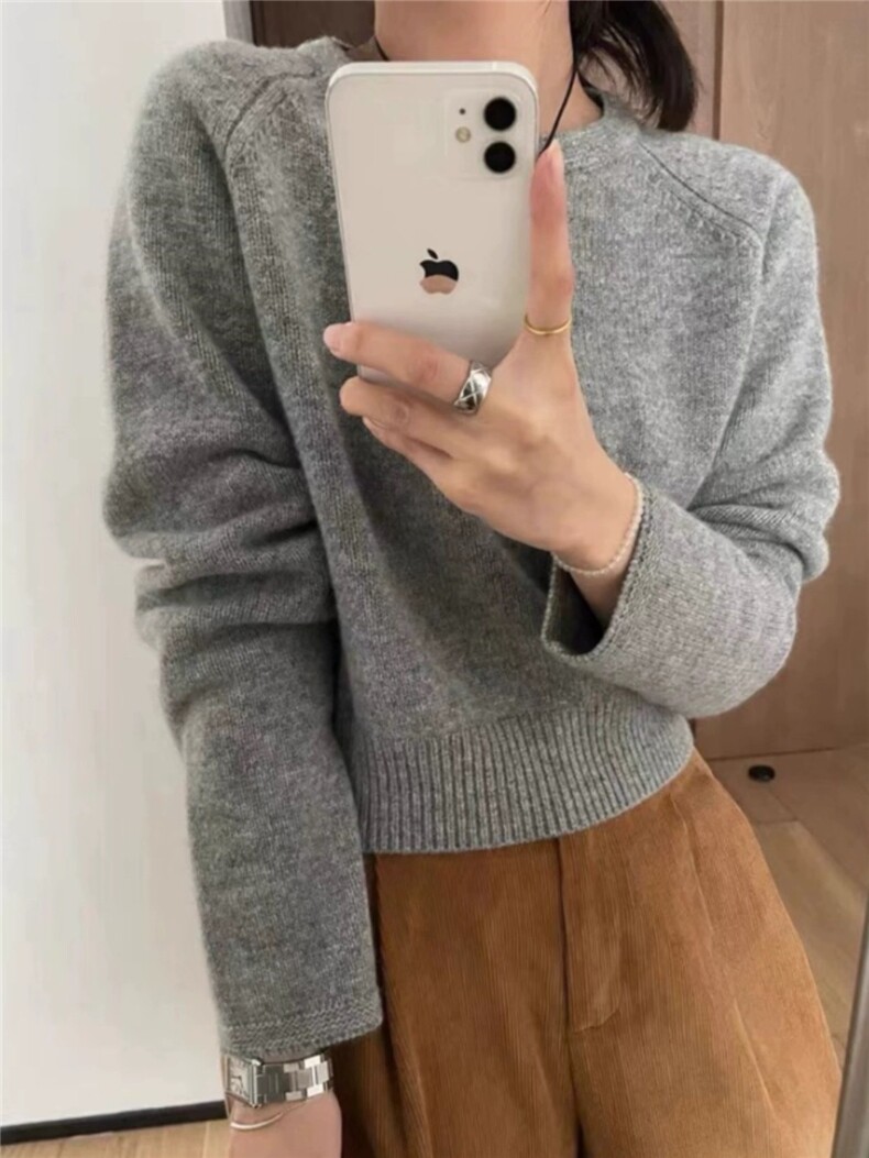 圆领毛衣女慵懒风气质百搭款休闲显瘦针织衫,女装羊毛衫,思途羊绒