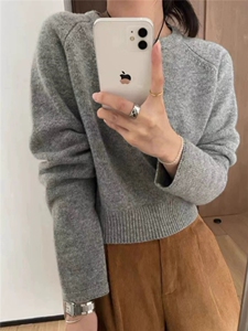 圆领毛衣女慵懒风气质百搭款休闲显瘦针织衫图片