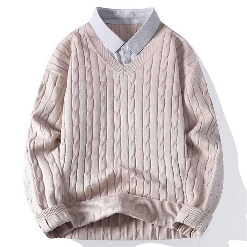 25678-P70秋季时尚翻领毛衣外套男士针织衫宽松纯色打底衫，男装T恤，电商D310B