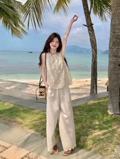 现货210-3252-P150-K218无袖重工蕾丝刺绣上衣阔腿裤套装，女装套装/套裙，浙宝210（原浙宝191）