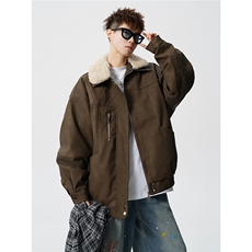 复古可脱卸羊羔毛领大码M-5XL面层PU皮棉衣男77933P138控198，男装棉衣，星座227-7