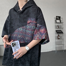 DX10127-特批40控78撞色拼接百搭宽松连帽短袖大码T恤，男装T恤，电商A059