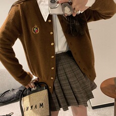 女秋款气质修身显瘦皇冠刺绣针织开衫优雅百搭长袖毛衣外套，女装针织衫/毛衣，美莎羊绒