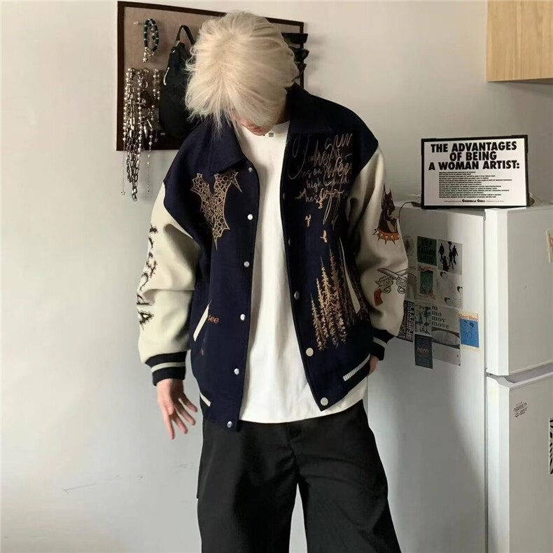 V88-P78美式棒球服外套女2025春季新款洋气宽松休闲学院风设计感,男装T恤,电商B323A