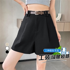 棉麻工装短裤女夏季薄款高腰韩版宽松休闲阔腿裤小个子时尚热裤潮，女装休闲裤，梦白服饰厂