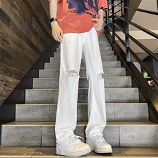 夏季破洞新款牛仔裤男宽松直筒美式高街cleanfit裤子10877-p42，男装牛仔裤，星座1008