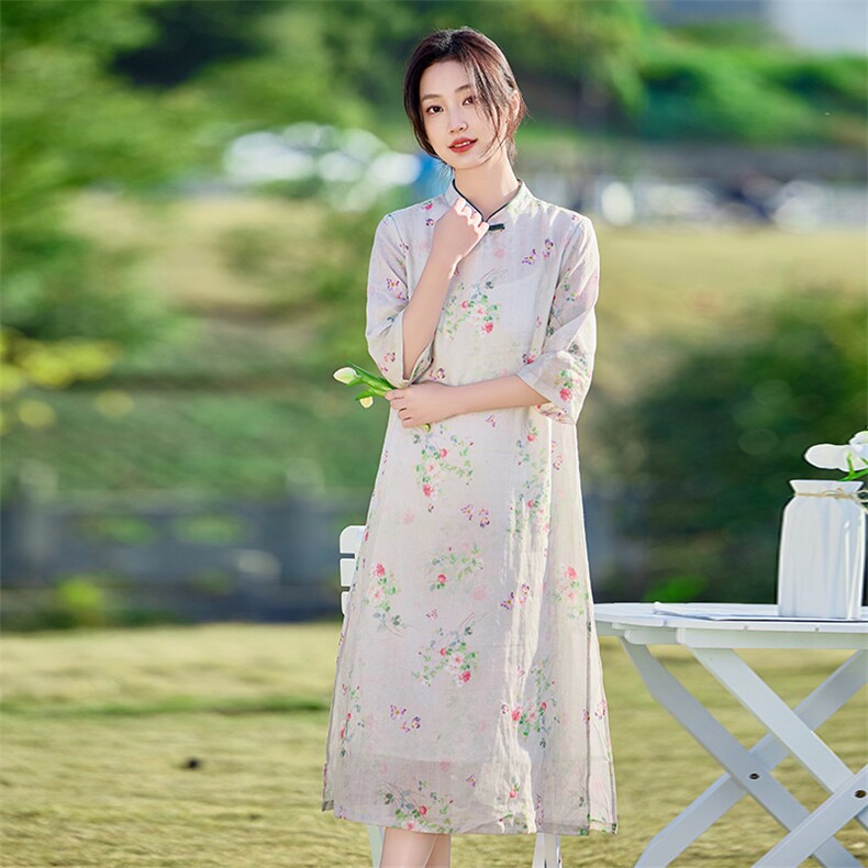 2026年夏季文艺/优雅苎麻旗袍,女装汉服/婚纱/旗袍/礼服,江南依恋