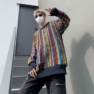 针织衫男韩版潮流拼色高街帅气2024春季新款ins宽松毛衣MZ411-P49图片