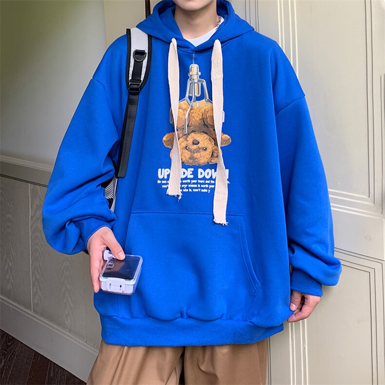 2025秋冬潮男卡通小熊印花卫衣男青少年学生连帽卫衣男WY850-P35,男装卫衣,电商A062
