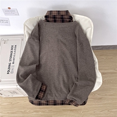 1506/QLS100/P68假两件拼接衬衫领针织衫外套开衫痞帅上衣，男装针织衫/毛衣，星座1506