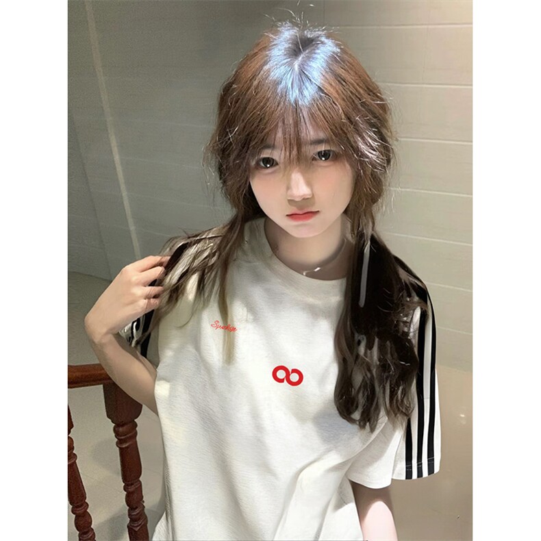 抖音得物高品质二开240克宽松纯棉美式潮牌三条杠织带短袖T恤，男装T恤，电商A486-1